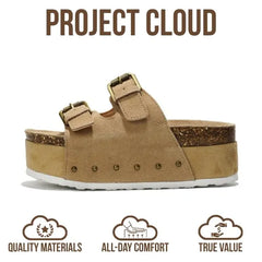 Project Cloud Women's | Genuine Leather Wedge Sandals with Buckle | Lightweight | Non-Slip - Oliy