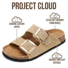 Project Cloud Women's | 100% Genuine Leather Women Flat Sandals | ProjectPlush | Lightweight | Non-Slip - Santorini