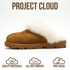 Project Cloud Women's | 100% Genuine Leather & Natural Fur Lining Fuzzy Slippers | Memory Foam | Non-Slip - Hedy