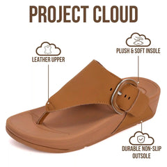 Project Cloud Women's | Leather Thong Sandals | Adjustable Buckle | Plush and Soft Insole | Lightweight | Non-Slip - Arlee Buckle