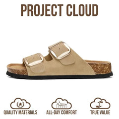 Project Cloud Women's | 100% Genuine Leather Women Flat Sandals | ProjectPlush | Lightweight | Non-Slip - Santorini