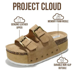 Project Cloud Women's | Genuine Leather Wedge Sandals with Buckle | Lightweight | Non-Slip - Oliy