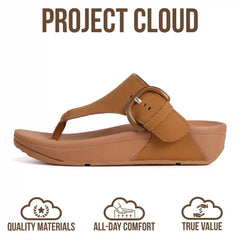 Project Cloud Women's | Leather Thong Sandals | Adjustable Buckle | Plush and Soft Insole | Lightweight | Non-Slip - Arlee Buckle