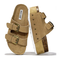 Project Cloud Women's | Genuine Leather Wedge Sandals with Buckle | Lightweight | Non-Slip - Oliy