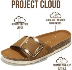 Project Cloud Women's | 100% Genuine Leather Women Sandals | Memory Foam | Lightweight | Non-Slip - Mykonos