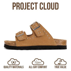 Project Cloud Kids | Genuine Leather Slides for Kids | Water Resistant | Lightweight | Non-Slip - Little Venita Studded