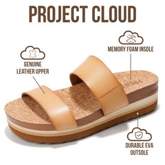 Project Cloud Women's | Eco-Leather Wedge Sandals | Memory Foam | Lightweight | Non-Slip - Riptide