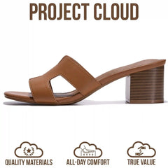 Project Cloud Women's | 100% Genuine Leather Heeled Sandals | Memory Foam | Lightweight | Non-Slip - Opal