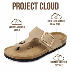 Project Cloud Women's | 100% Genuine Leather Thong Sandals | Memory Foam Insole | Lightweight | Non-Slip - Malaga