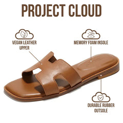 Project Cloud Women's | Genuine Leather Flat Summer Sandals | Memory Foam | Lightweight | Non-Slip - Jannel