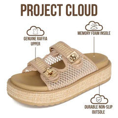 Project Cloud Women's | Genuine Leather Platform Sandals | Memory Foam Insole | Lightweight | Non-Slip - Havana