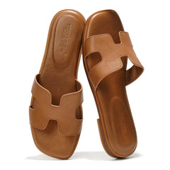 Project Cloud Women's | Genuine Leather Flat Summer Sandals | Memory Foam | Lightweight | Non-Slip - Jannel