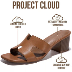Project Cloud Women's | 100% Genuine Leather Heeled Sandals | Memory Foam | Lightweight | Non-Slip - Opal