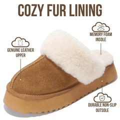 Project Cloud Women's | 100% Genuine Suede Platform Slippers | Memory Foam | Non-Slip - Viki