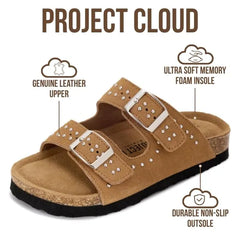 Project Cloud Kids | Genuine Leather Slides for Kids | Water Resistant | Lightweight | Non-Slip - Little Venita Studded