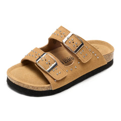 Project Cloud Kids | Genuine Leather Slides for Kids | Water Resistant | Lightweight | Non-Slip - Little Venita Studded